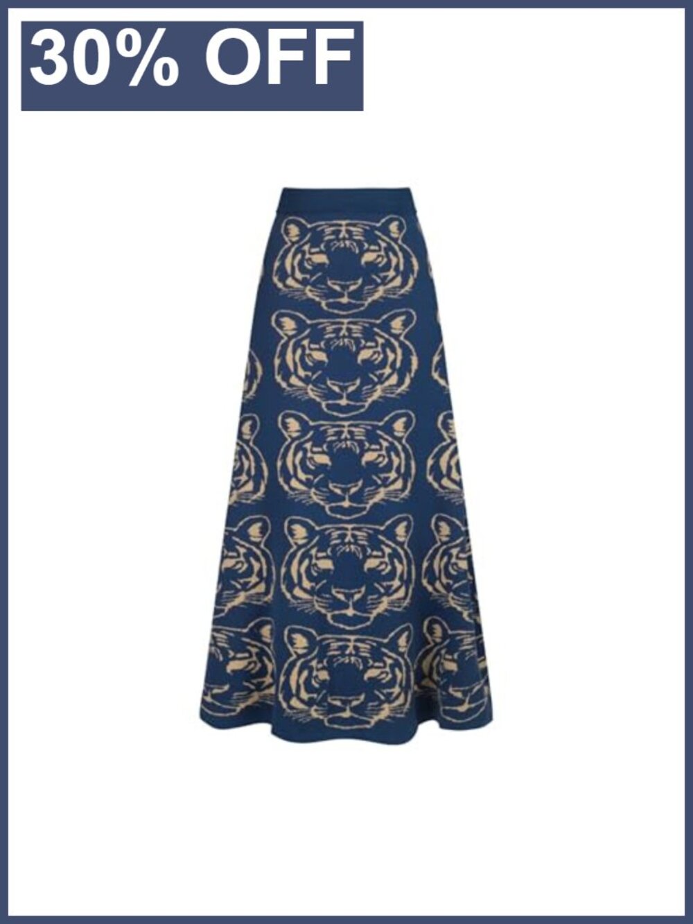 100% Cotton Knitted Midi Skirt High Waist A-Line Retro Tiger Casual